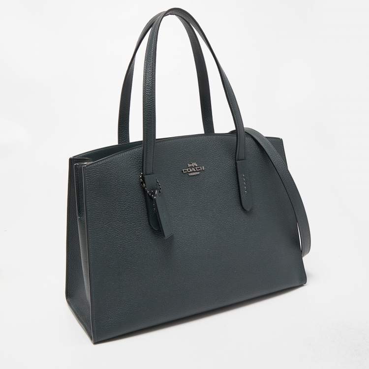 Pre Owned Coach Dark Teal Grained Leather Charlie Carryall Satchel