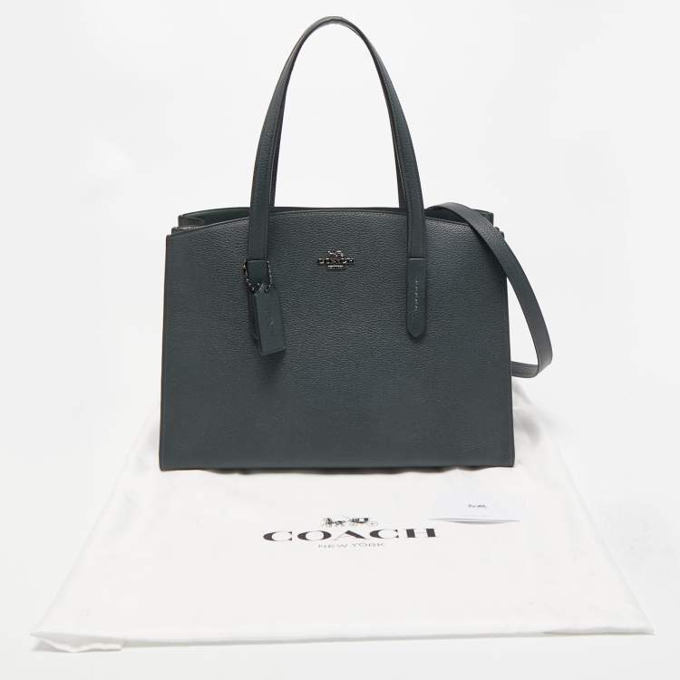 Pre Owned Coach Dark Teal Grained Leather Charlie Carryall Satchel