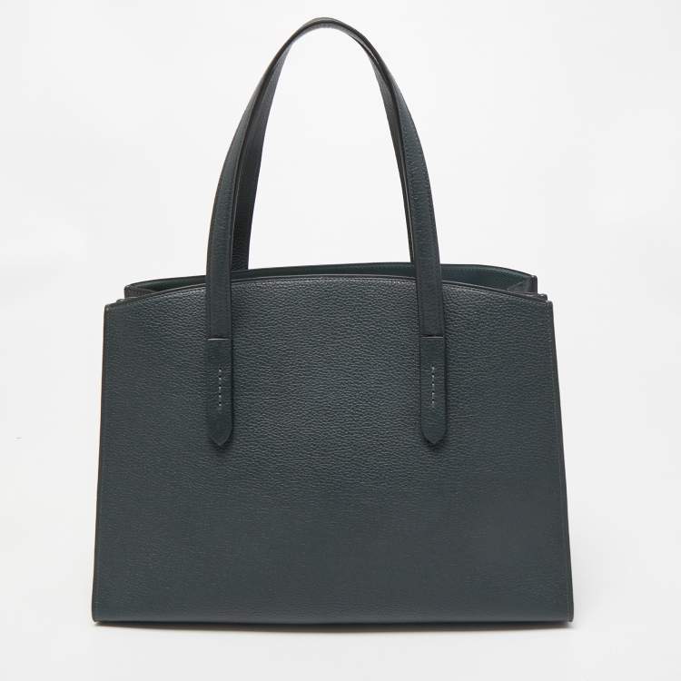 Pre Owned Coach Dark Teal Grained Leather Charlie Carryall Satchel