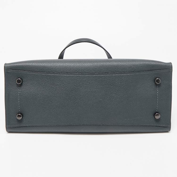 Pre Owned Coach Dark Teal Grained Leather Charlie Carryall Satchel