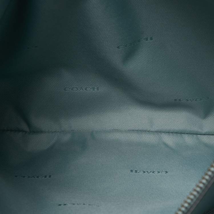 Pre Owned Coach Dark Teal Grained Leather Charlie Carryall Satchel