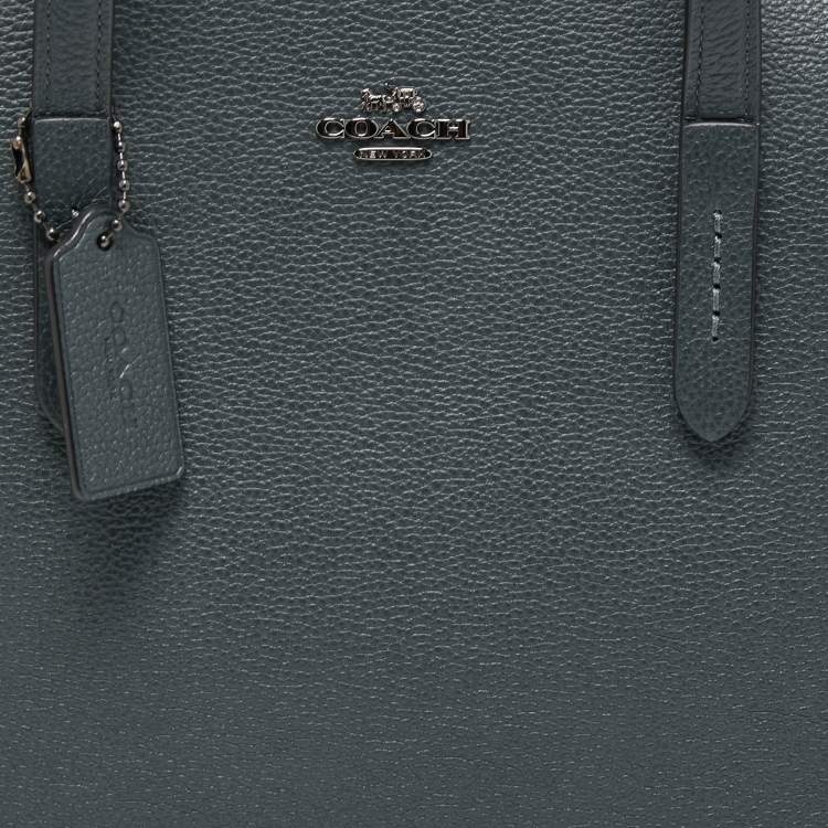 Pre Owned Coach Dark Teal Grained Leather Charlie Carryall Satchel