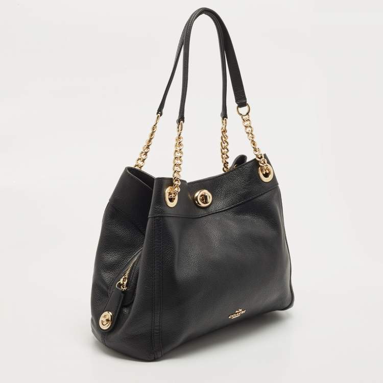 Pre Owned Coach Black Leather Turnlock Edie Shoulder Bag