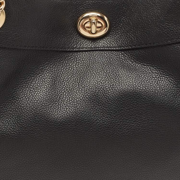 Pre Owned Coach Black Leather Turnlock Edie Shoulder Bag