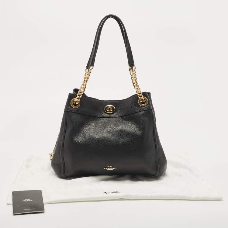 Pre Owned Coach Black Leather Turnlock Edie Shoulder Bag