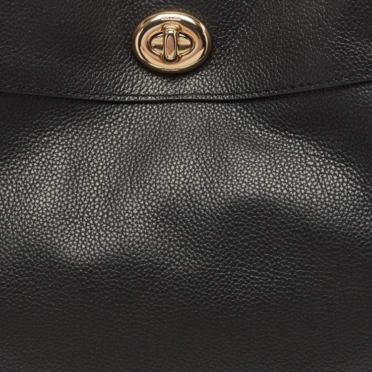 Pre Owned Coach Black Leather Turnlock Edie Shoulder Bag