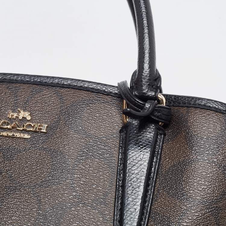 Pre Owned Coach Dark Brown/Black Signature Coated Canvas and Leather Margot Satchel
