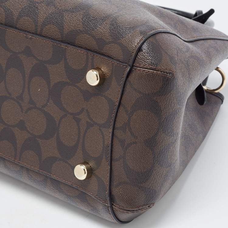 Pre Owned Coach Dark Brown/Black Signature Coated Canvas and Leather Margot Satchel