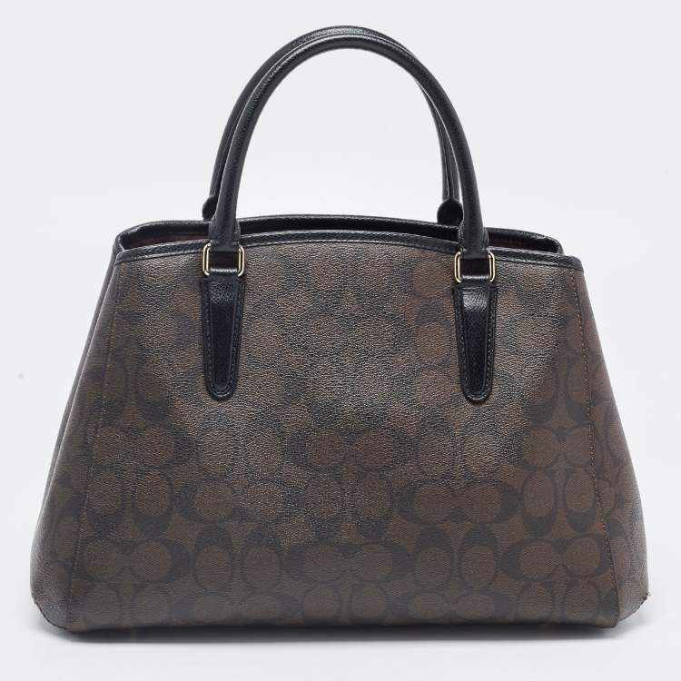 Pre Owned Coach Dark Brown/Black Signature Coated Canvas and Leather Margot Satchel