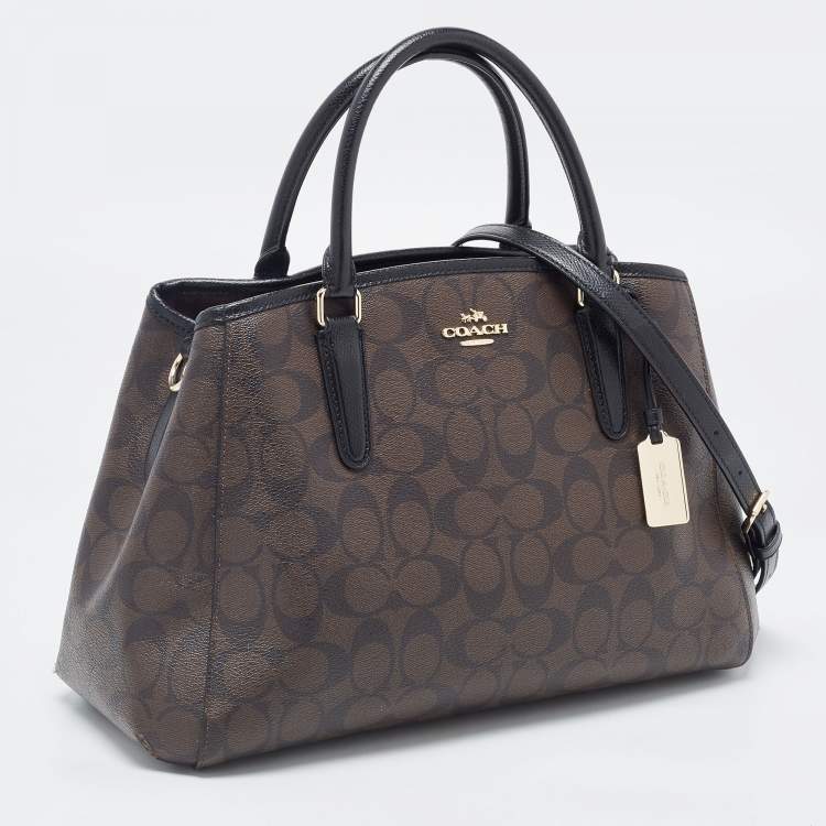 Pre Owned Coach Dark Brown/Black Signature Coated Canvas and Leather Margot Satchel