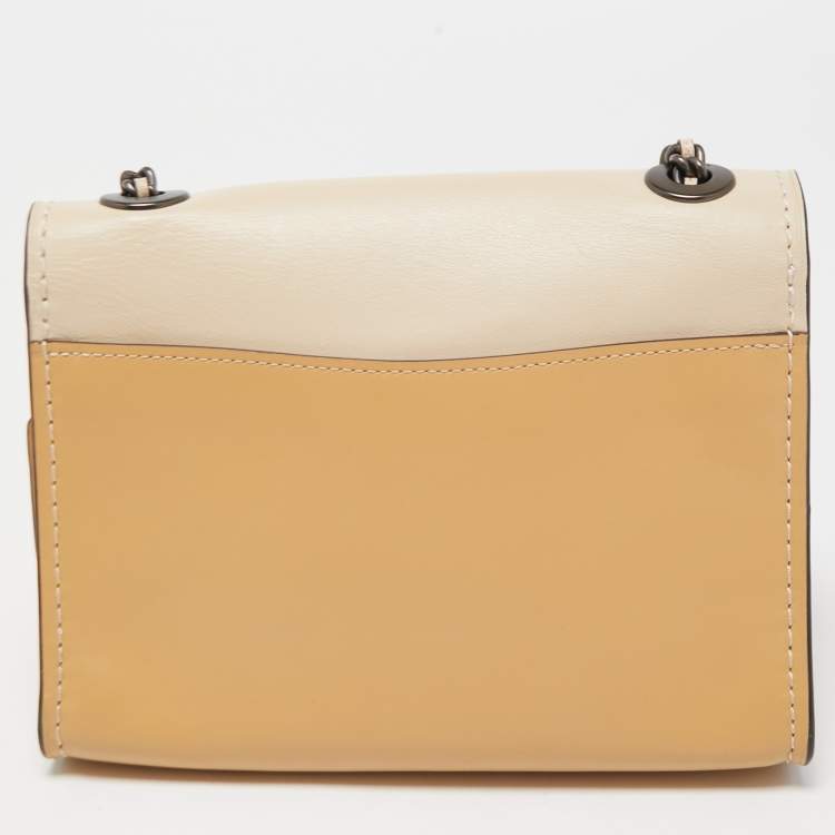 Pre Owned Coach Two Tone Beige Leather Parker Crossbody Bag