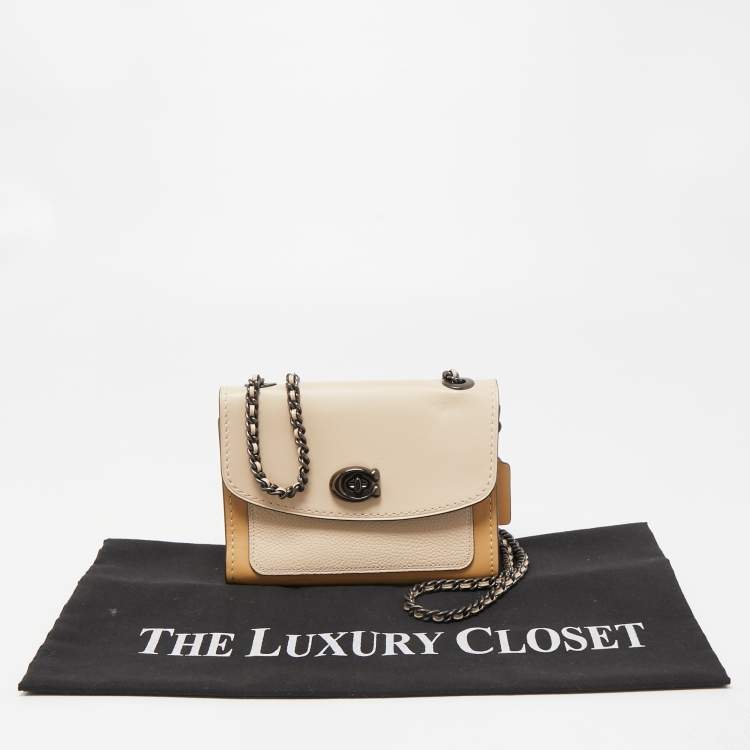 Pre Owned Coach Two Tone Beige Leather Parker Crossbody Bag