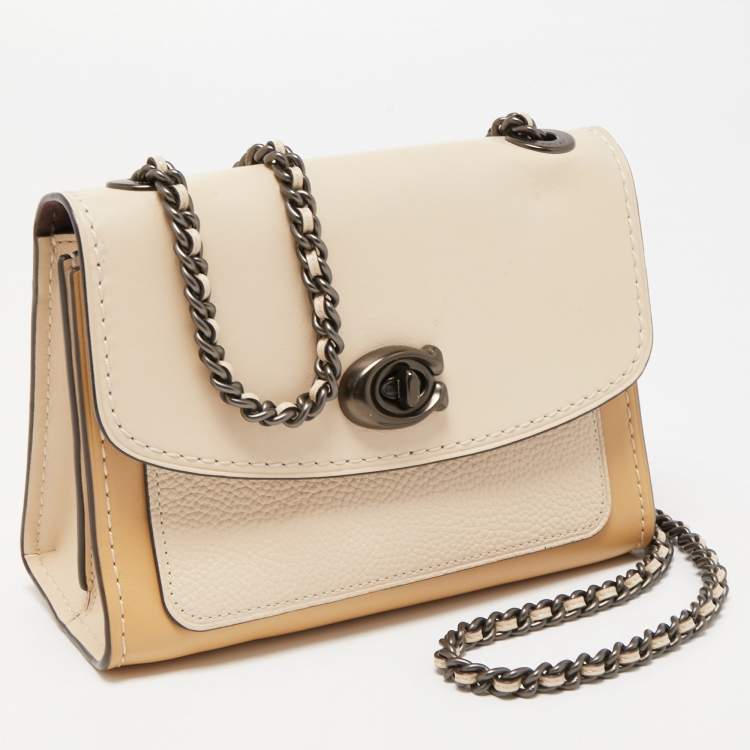 Pre Owned Coach Two Tone Beige Leather Parker Crossbody Bag