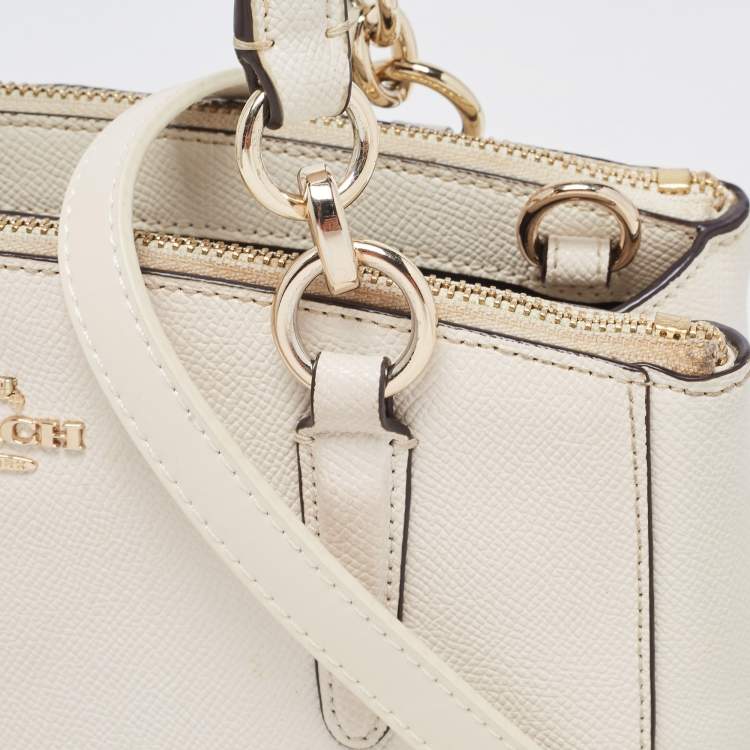 Pre Owned Coach Cream Leather Mini Christie Carryall Double Zip Satchel