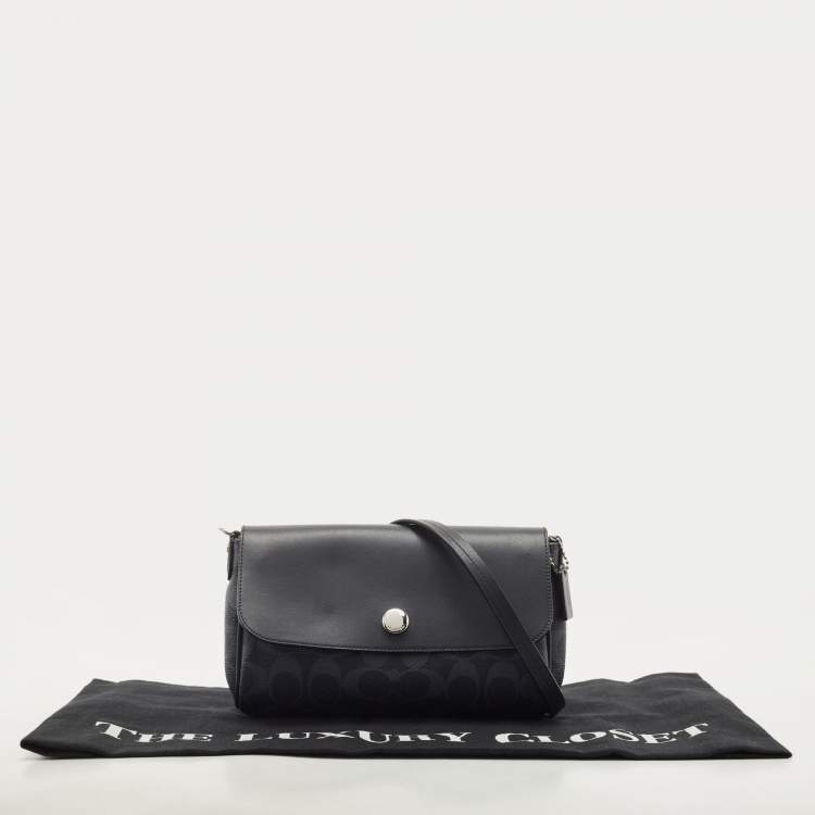 Pre Owned Coach Navy Blue Signature Coated Canvas and Leather Reversible Flap Crossbody Bag