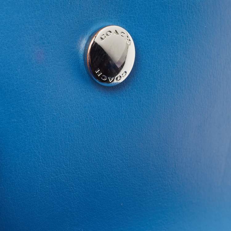 Pre Owned Coach Navy Blue Signature Coated Canvas and Leather Reversible Flap Crossbody Bag