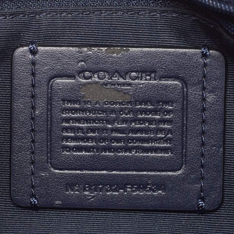 Pre Owned Coach Navy Blue Signature Coated Canvas and Leather Reversible Flap Crossbody Bag