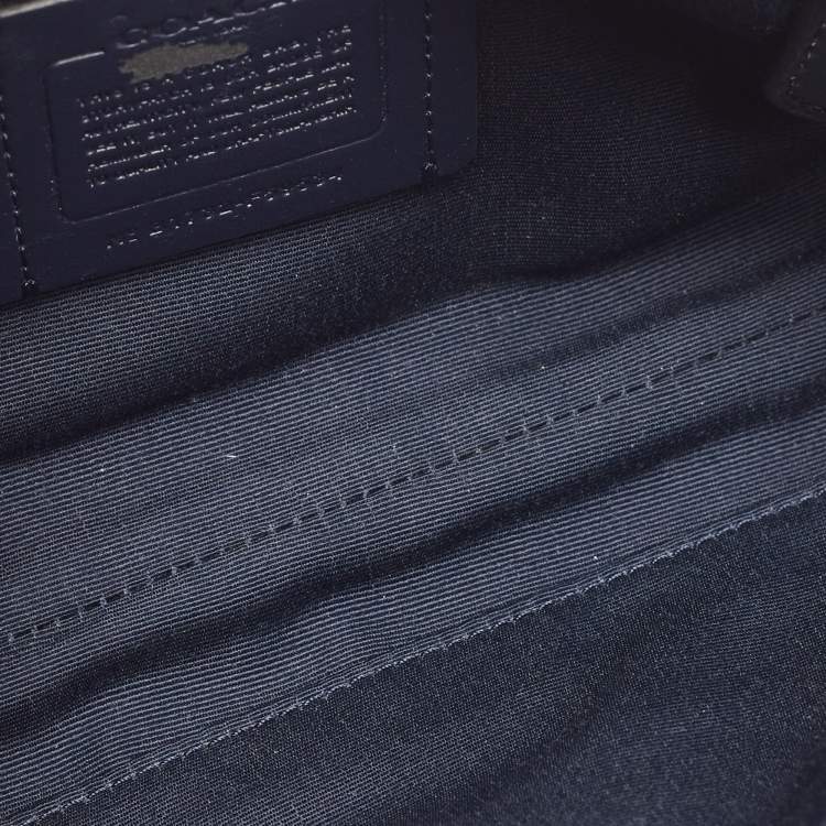 Pre Owned Coach Navy Blue Signature Coated Canvas and Leather Reversible Flap Crossbody Bag