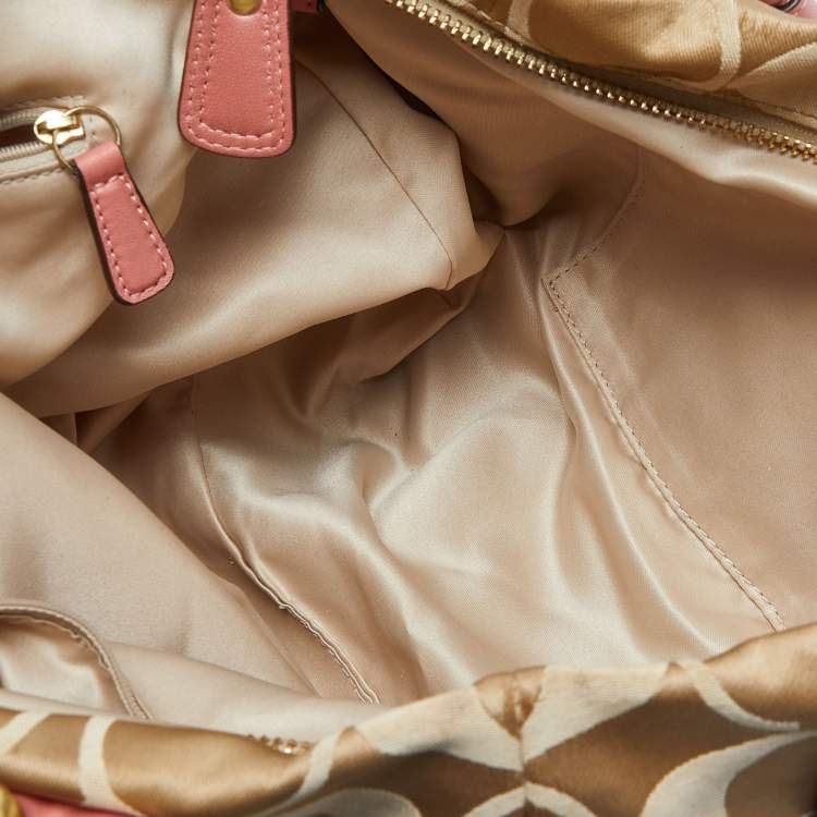 Pre Owned Coach Beige/Pink Op Art Canvas and Leather Kristin Shoulder Bag