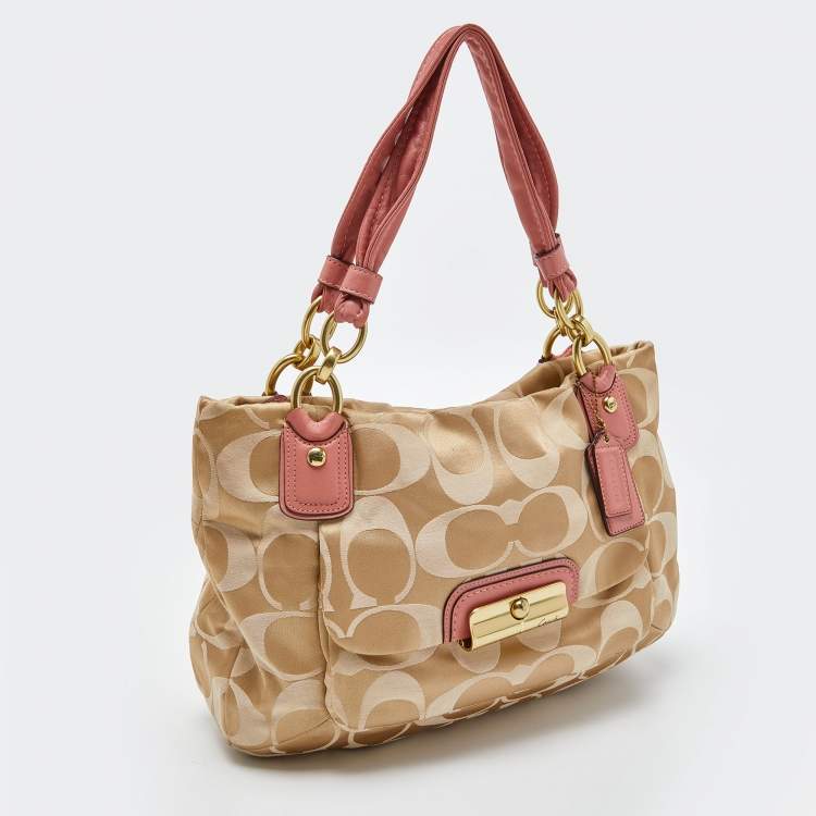 Pre Owned Coach Beige/Pink Op Art Canvas and Leather Kristin Shoulder Bag