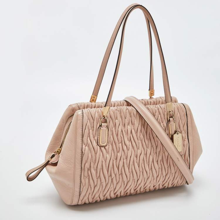 Pre Owned Coach Beige Gathered Leather Madison Madeline Eastwest Satchel