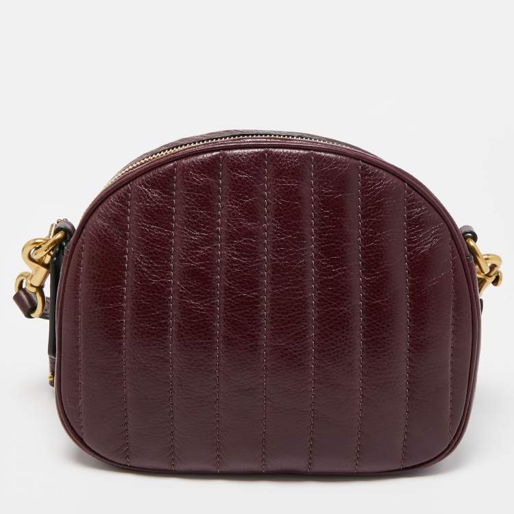 Pre Owned Coach Burgundy Quilted Leather Kat Saddle Shoulder Bag
