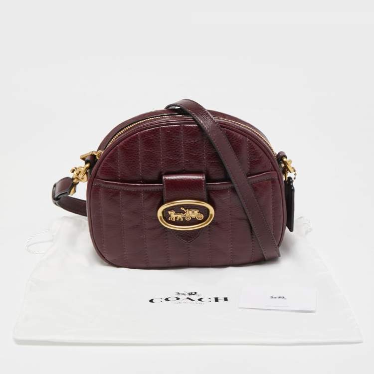 Pre Owned Coach Burgundy Quilted Leather Kat Saddle Shoulder Bag