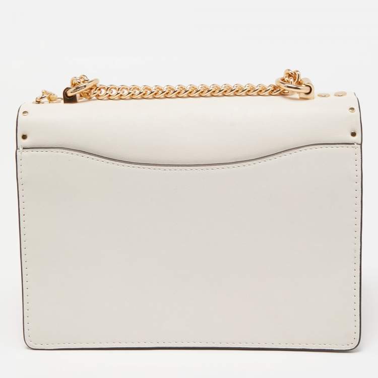 Pre Owned Coach Light Beige Leather and Coated Canvas With Rivets Klare Crossbody Bag