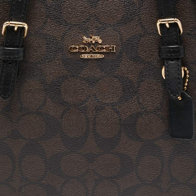 Pre Owned Coach Brown/Black Signature Coated Canvas Tatum Caryall Tote