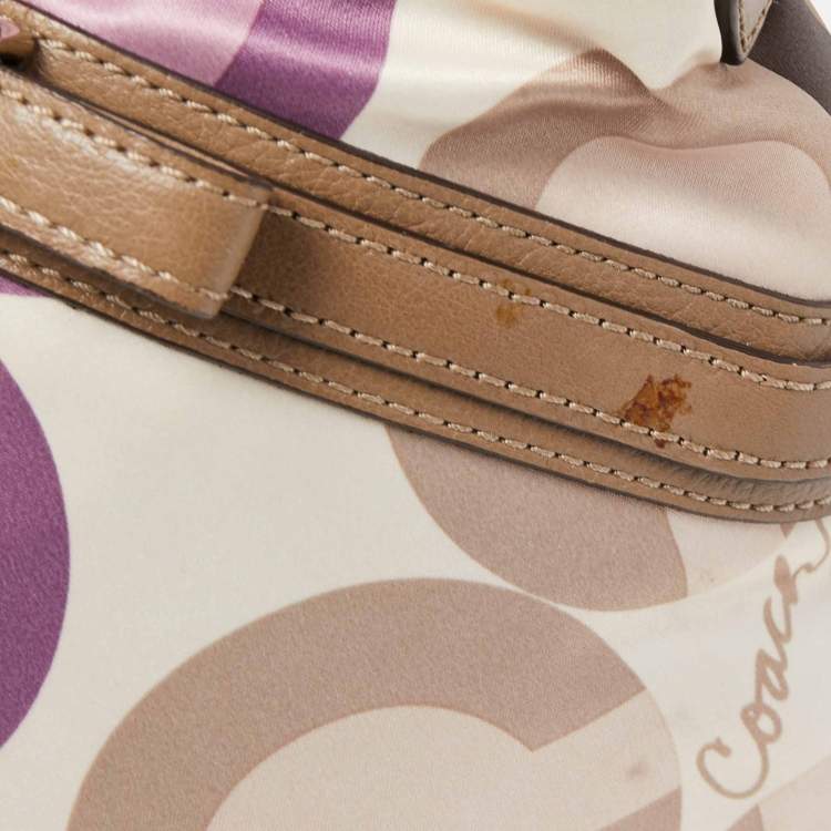 Pre Owned Coach Multicolor Op Art Signature Satin and Leather Madison Satchel