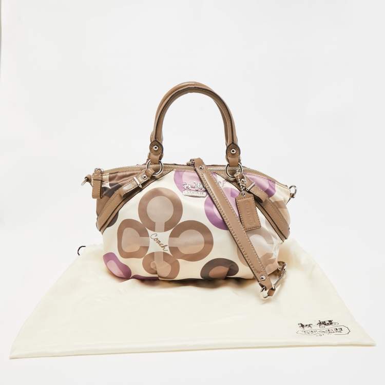 Pre Owned Coach Multicolor Op Art Signature Satin and Leather Madison Satchel