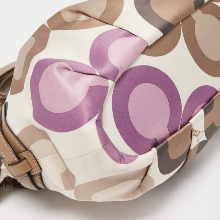 Pre Owned Coach Multicolor Op Art Signature Satin and Leather Madison Satchel