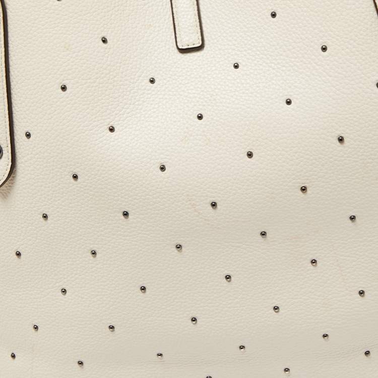 Pre Owned Coach Off White Leather Bandana Rivets Shopper Tote