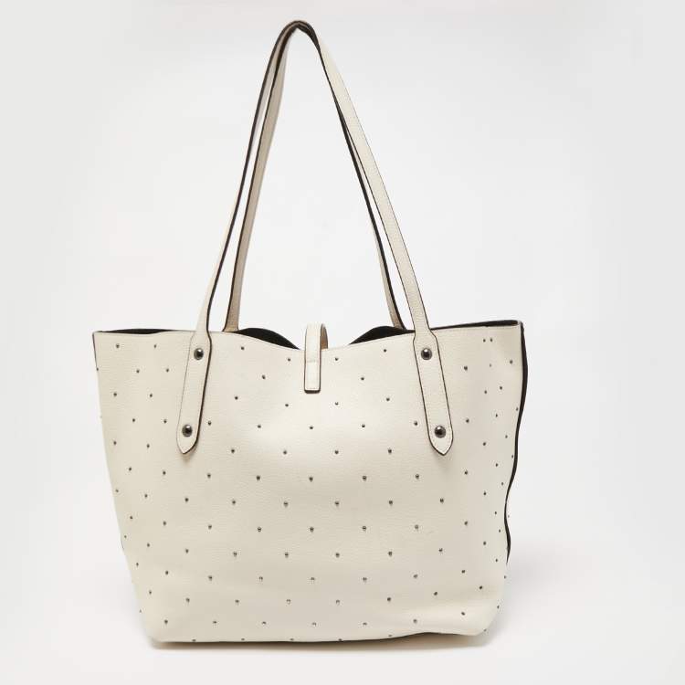 Pre Owned Coach Off White Leather Bandana Rivets Shopper Tote