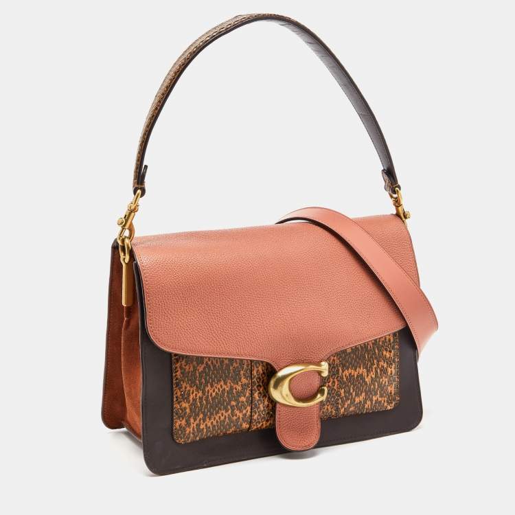 Pre Owned Coach Tricolor Leather,Suede and Watersnake Leather Tabby Top Handle Bag