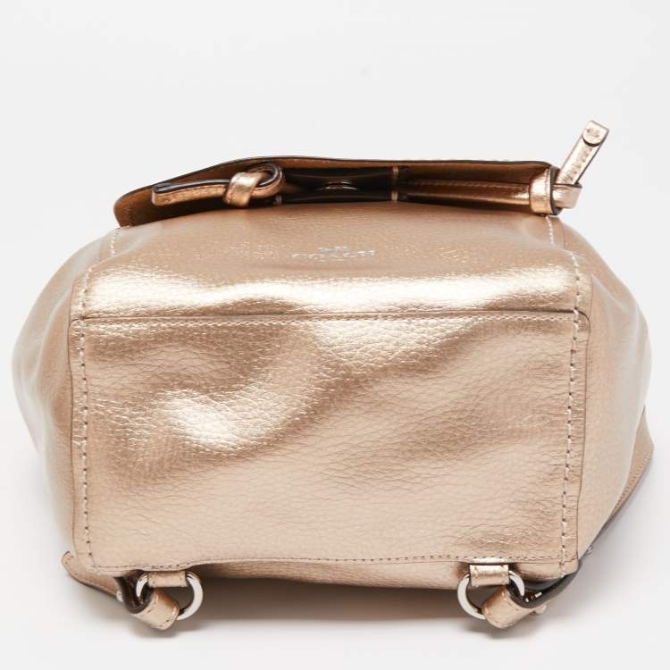 Pre Owned Coach Rose Gold Leather Derby Backpack