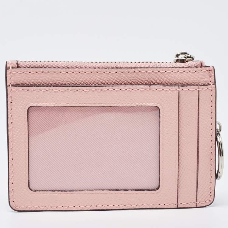 Pre Owned Coach Light Pink Leather Slim ID Zip Card Holder