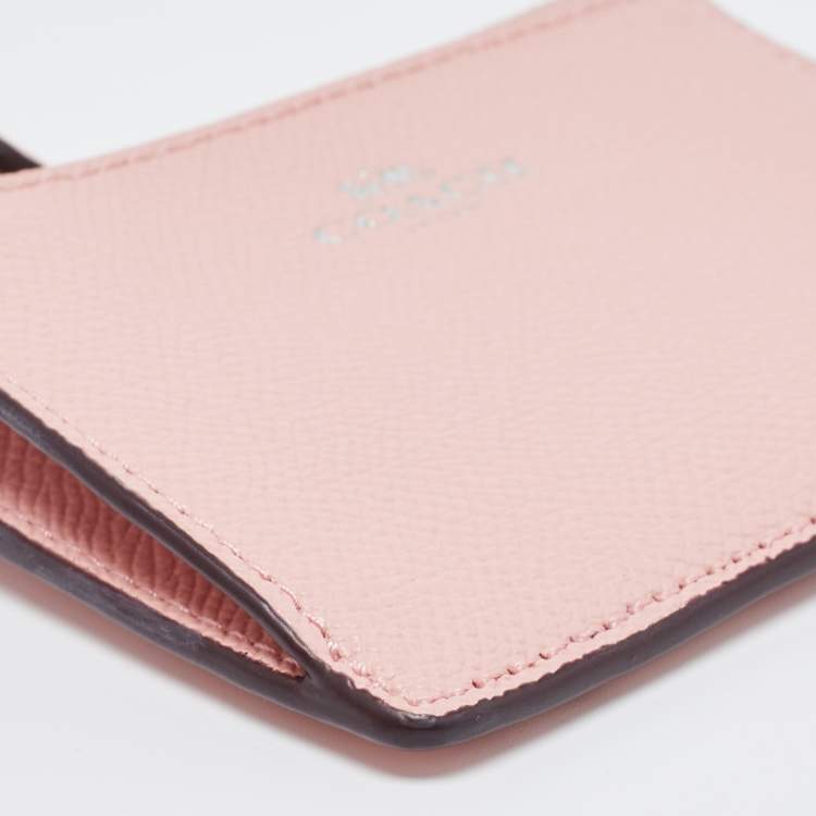 Pre Owned Coach Light Pink Leather Slim ID Zip Card Holder