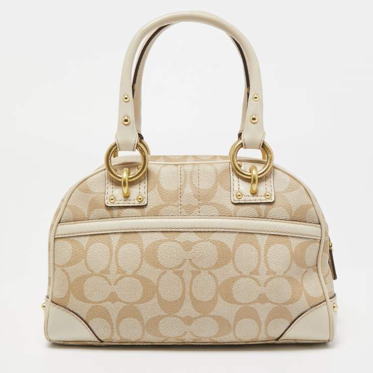 Pre Owned Coach Beige Signature Coated Canvas and Leather Heritage Satchel 