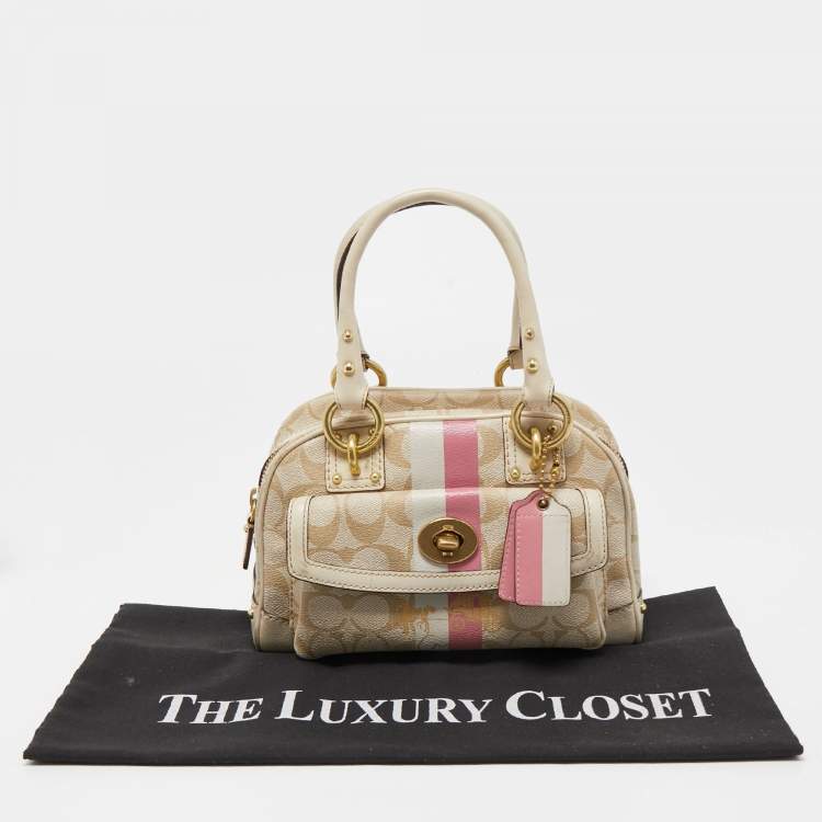 Pre Owned Coach Beige Signature Coated Canvas and Leather Heritage Satchel 
