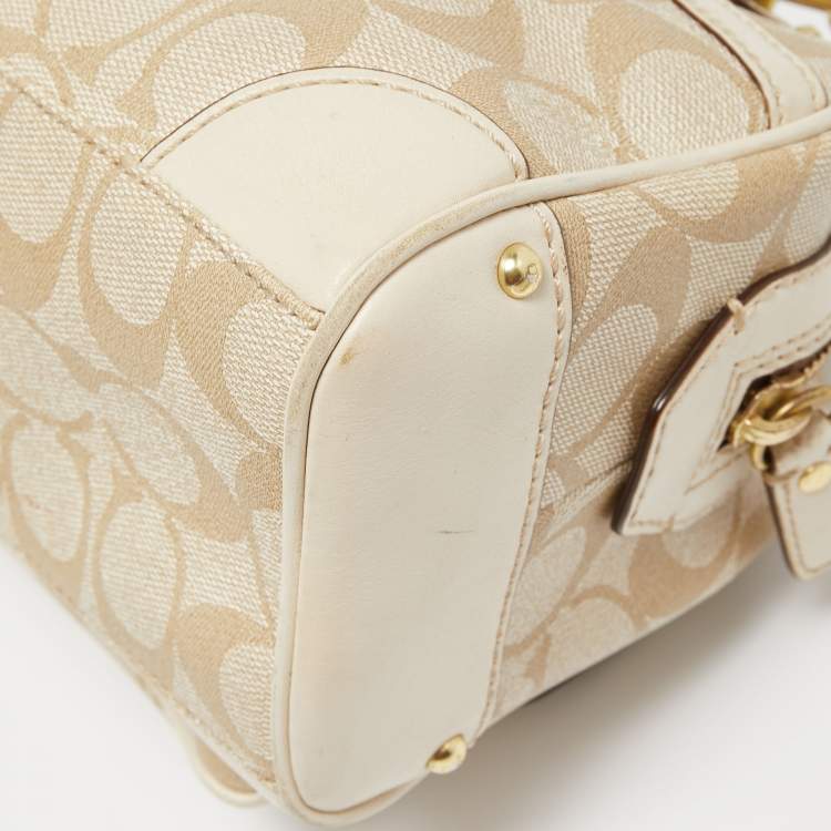 Pre Owned Coach Beige Signature Coated Canvas and Leather Heritage Satchel 