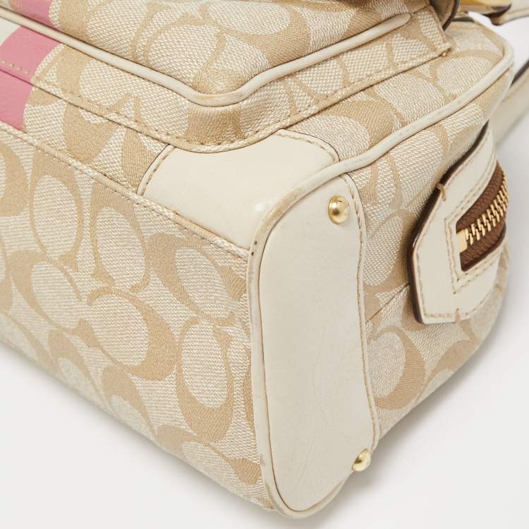 Pre Owned Coach Beige Signature Coated Canvas and Leather Heritage Satchel 