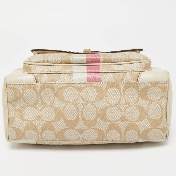 Pre Owned Coach Beige Signature Coated Canvas and Leather Heritage Satchel 