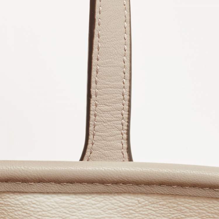 Pre Owned Coach White/Taupe Signature Coated Canvas and Leather City Tote