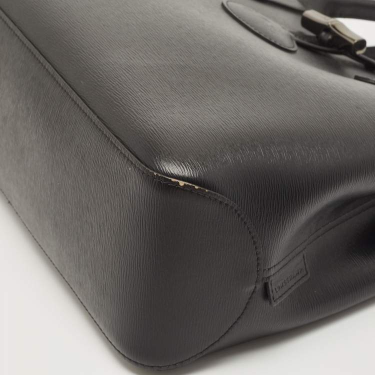 Pre Owned Longchamp Black/Rust Leather Roseau Tote