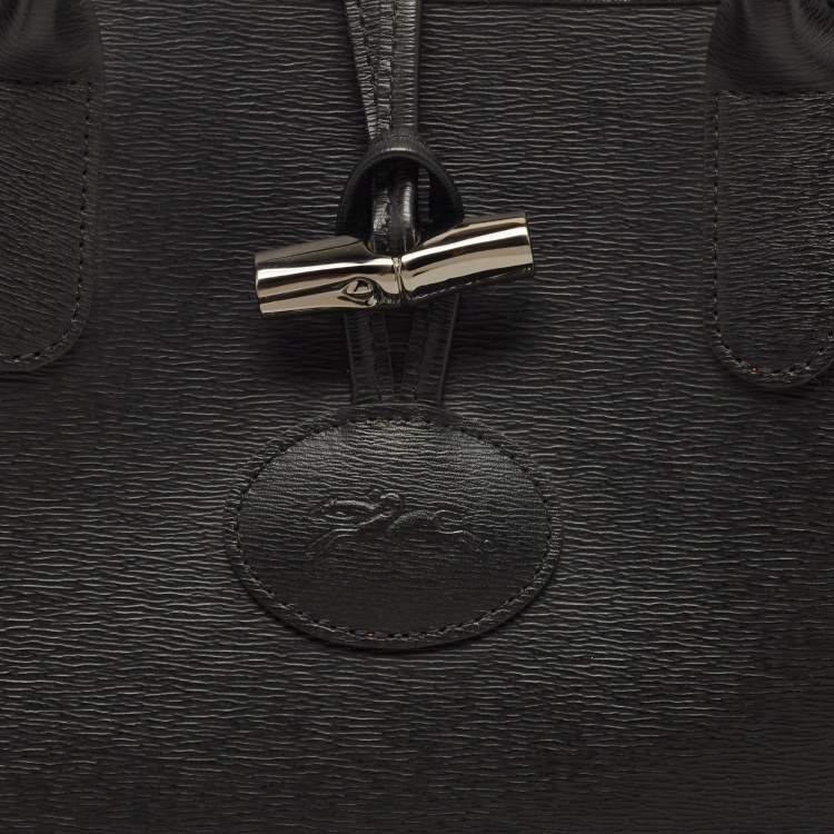 Pre Owned Longchamp Black/Rust Leather Roseau Tote