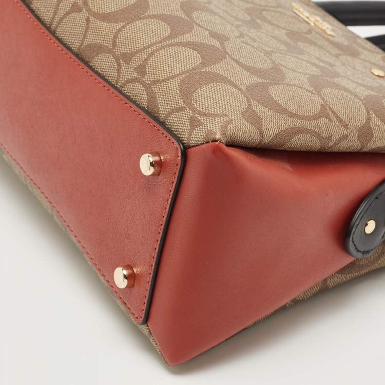 Pre Owned Coach Multicolor Signature Coated Canvas and Leather Mini Lillie Carryall Satchel