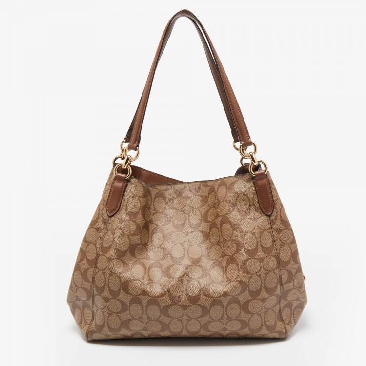 Pre Owned Coach Brown Signature Coated Canvas Hallie Shoulder Bag