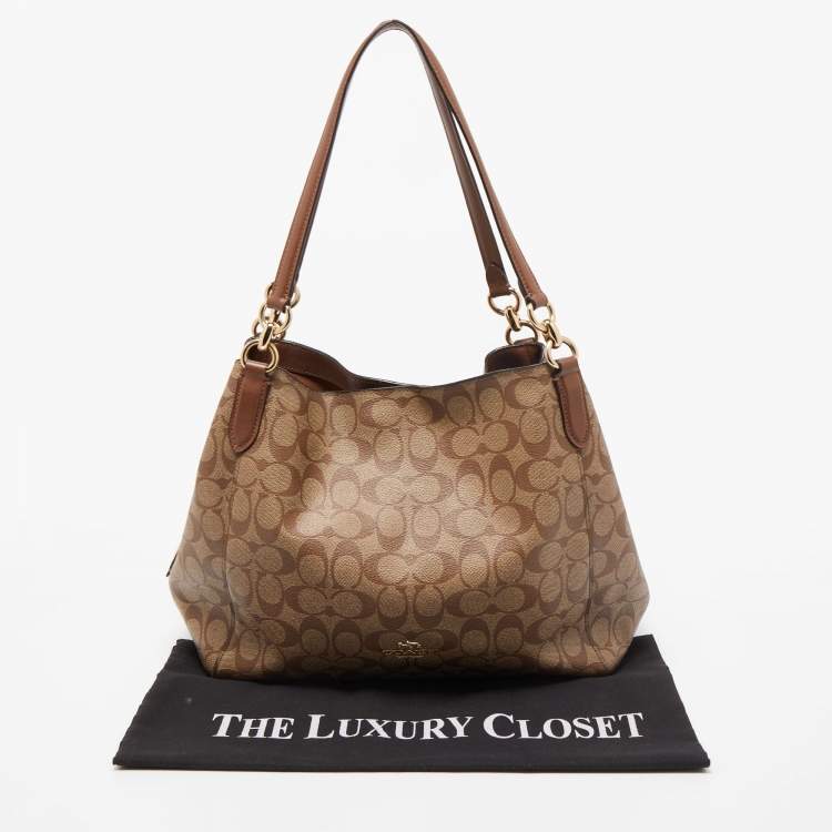 Pre Owned Coach Brown Signature Coated Canvas Hallie Shoulder Bag