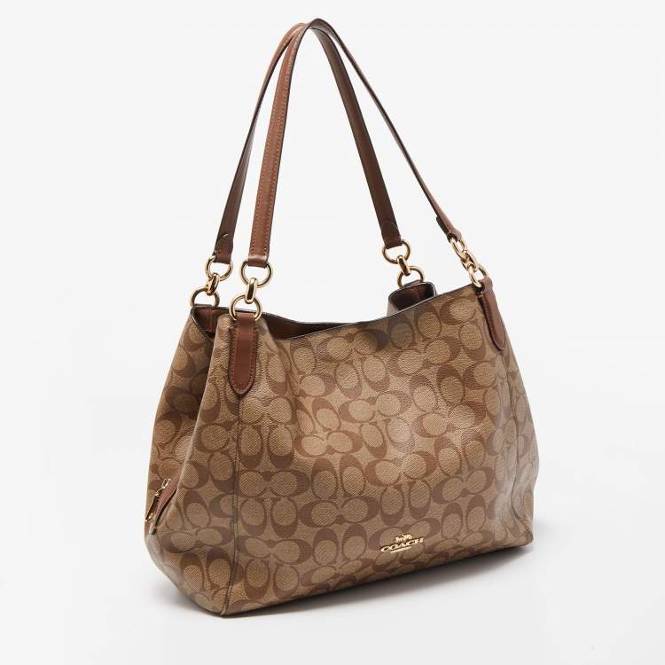 Pre Owned Coach Brown Signature Coated Canvas Hallie Shoulder Bag
